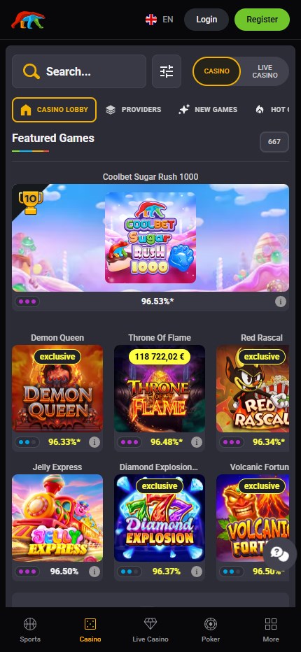 Coolbet Casino mobile home