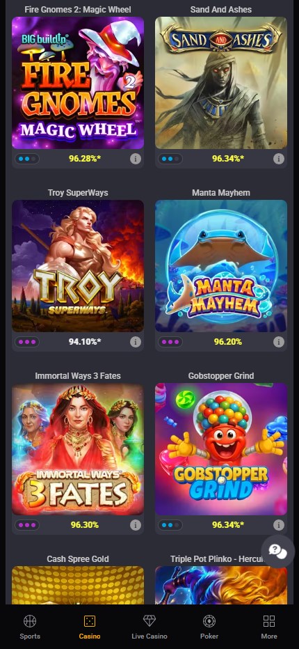 Coolbet Casino mobile lobby