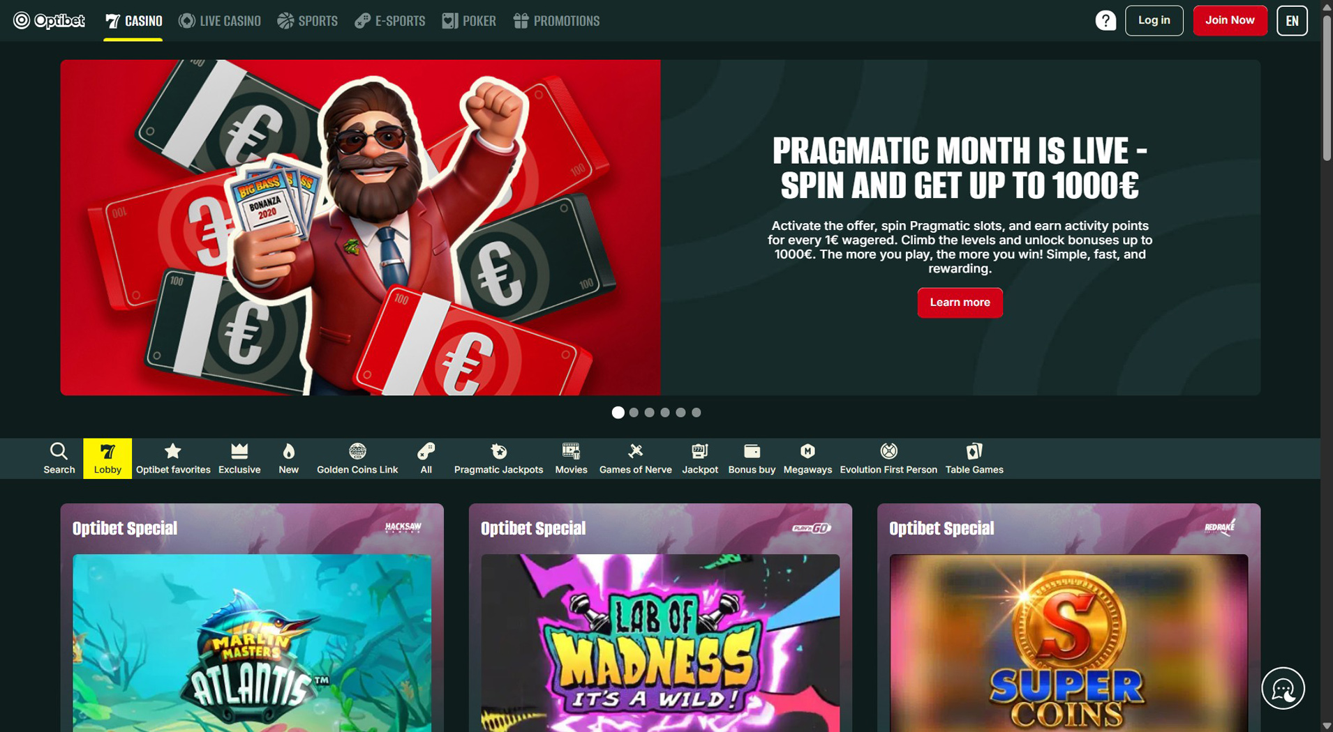 2. Optibet Casino- kiire online kasiino juurdepääs